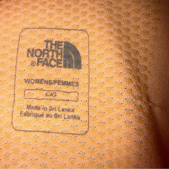 The North Face Women’s Performance V-Neck Active T-Shirt Orange Mesh Panels Sz L - Picture 5 of 9